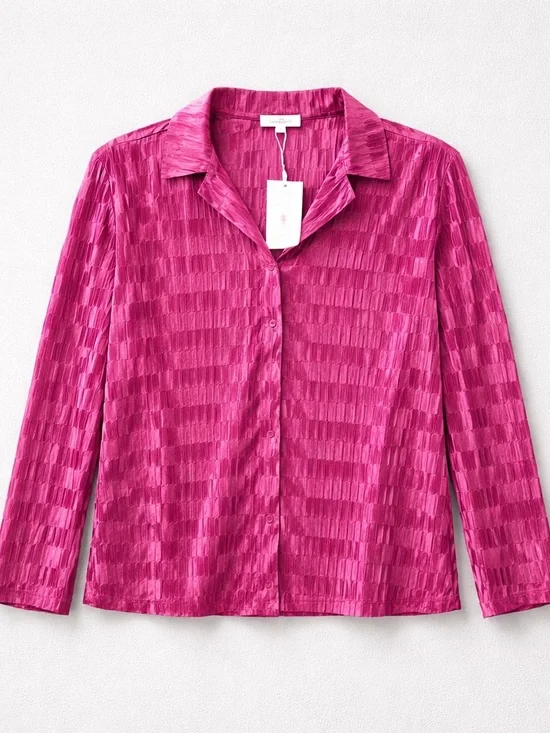Button-Down Textured Shirt in Fuchsia Pink - Picture 1 of 4